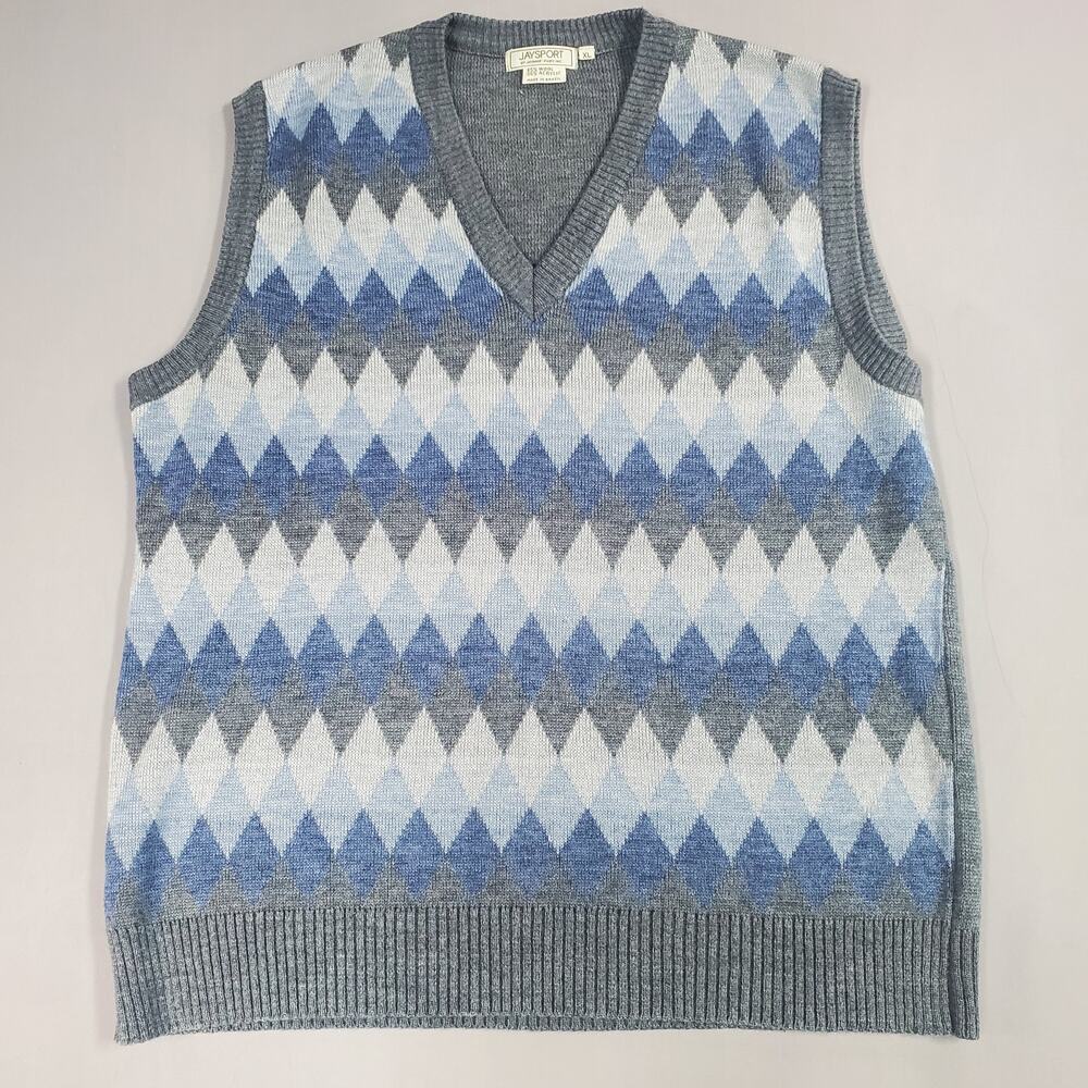 Vintage Jaysport Mens Sweater Vest Size XL Wool Blend Preppy